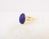 Gift for Her - Lapis Carved Gemstone Ring - Oval Shape Lapis Lazuli Ring - Solid Silver Ring - Promise Ring - Gift for Girls - Dainty Ring